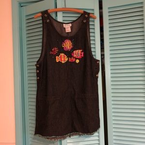 Fish print black denim dress